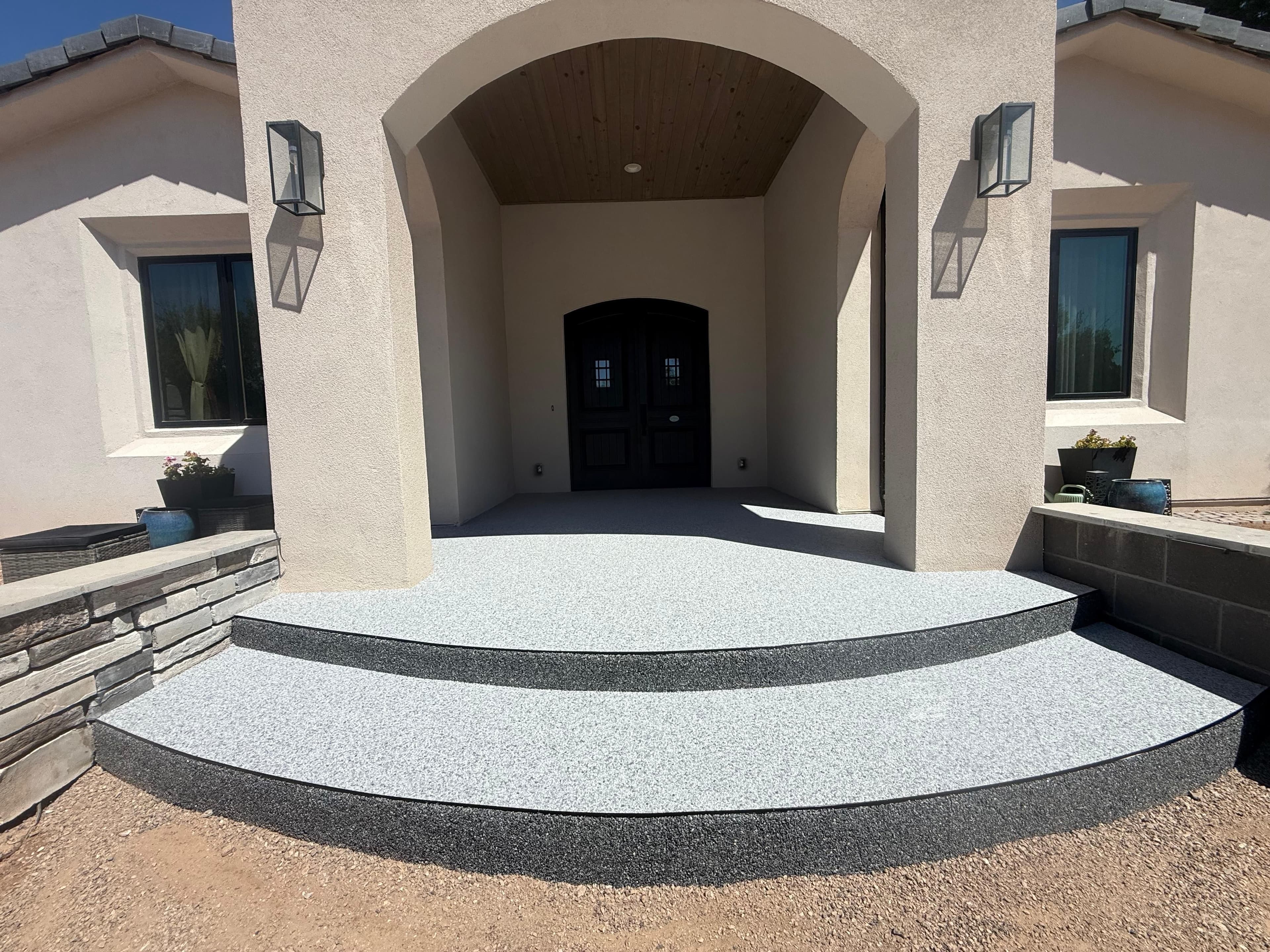 Two-Tone Resin Rock Front Porch in Corrales, NM - After (Patio & Porch)