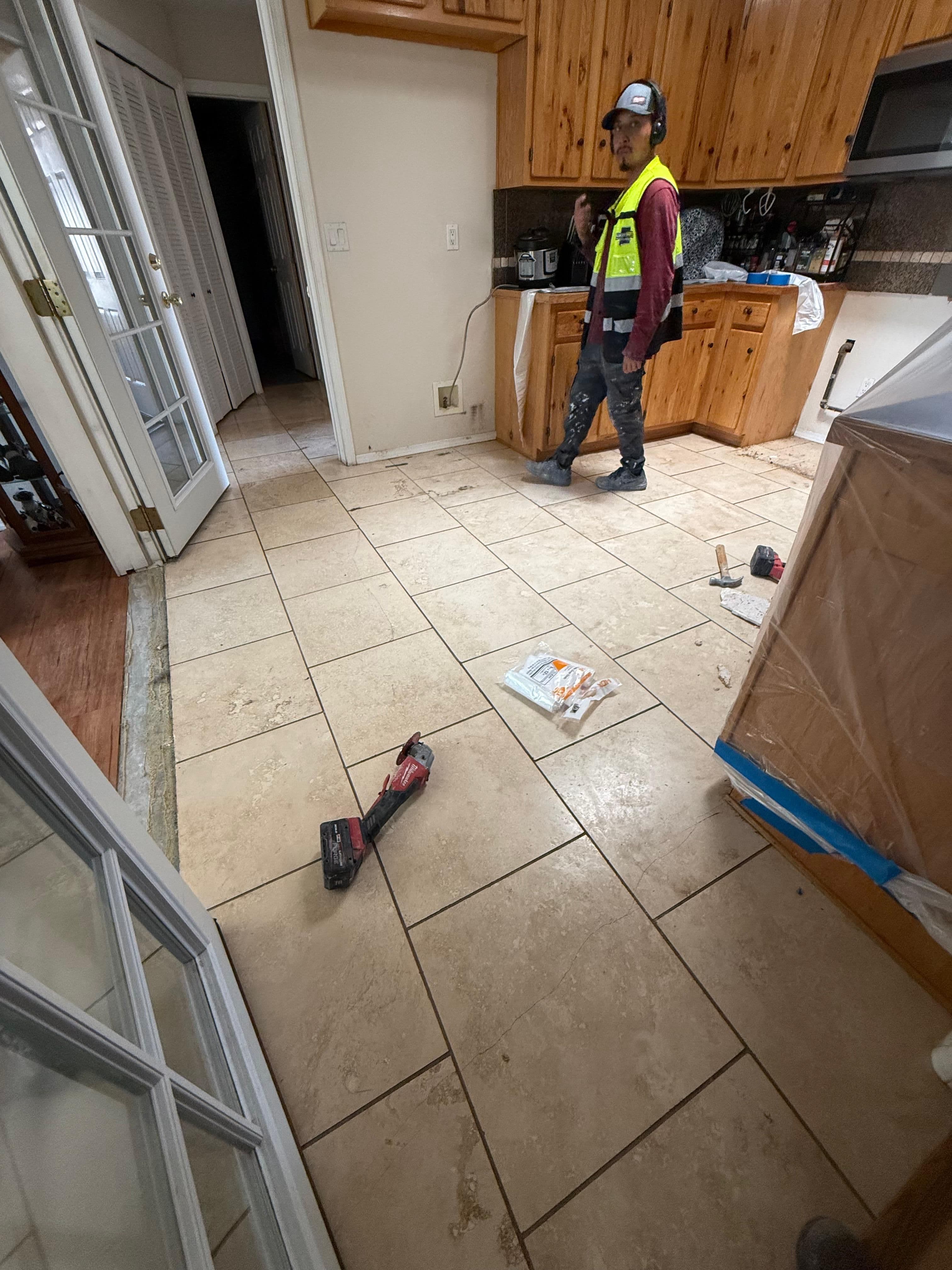 Marble-Look Metallic Epoxy Kitchen Floor in Belen - Before (Kitchens)